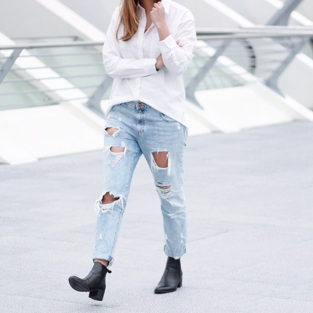 Zara Distressed High Waist Boyfriend Jeans